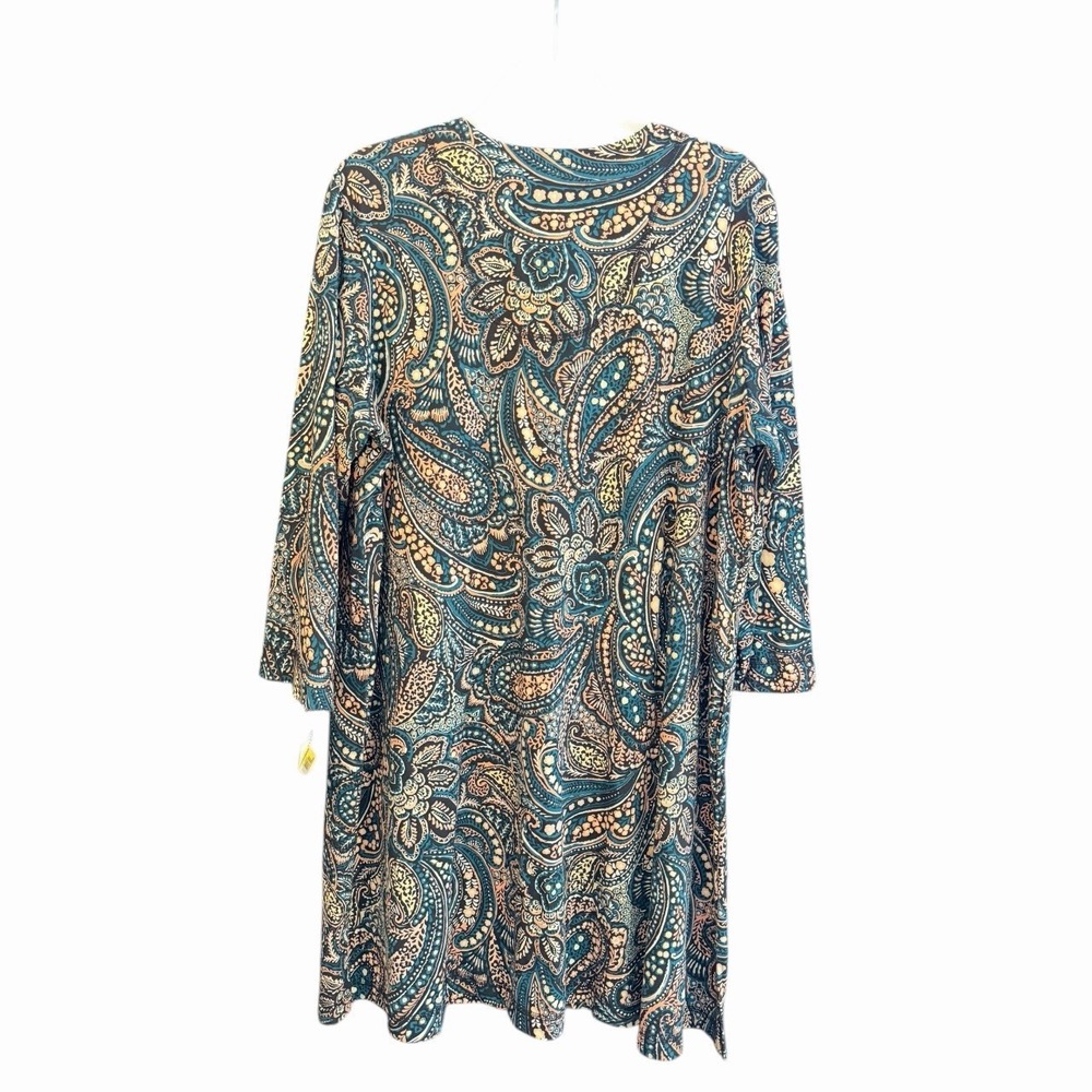 Miss Elaine Interlock Knit Robe Paisley 1X Teal Gold Button Front Cozy Lounge - Picture 6 of 6
